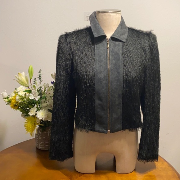 Vintage Jackets & Blazers - Vintage mohair and suede fringe jacket size xs